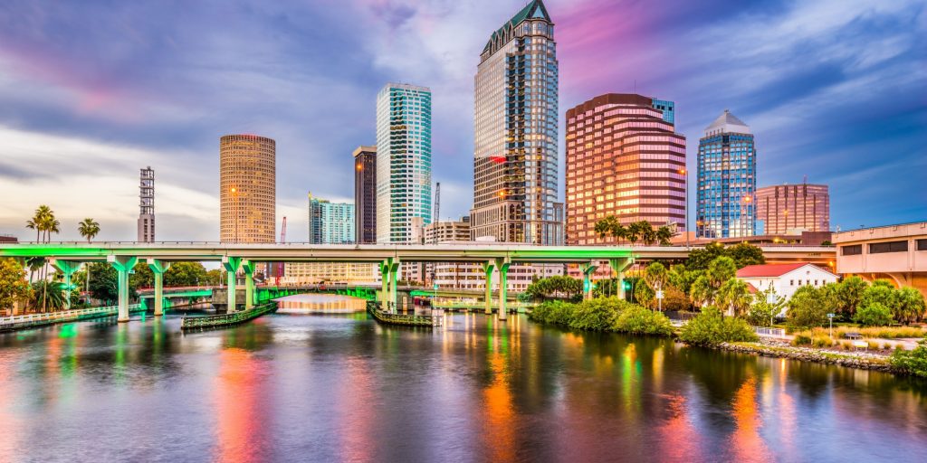 Tampa, Florida, USA downtown skyline on the Hillsborough River.