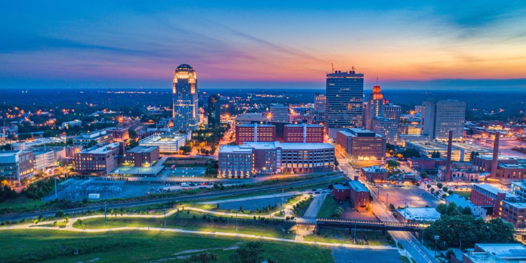 Winston-Salem North Carolina NC Skyline Aerial.